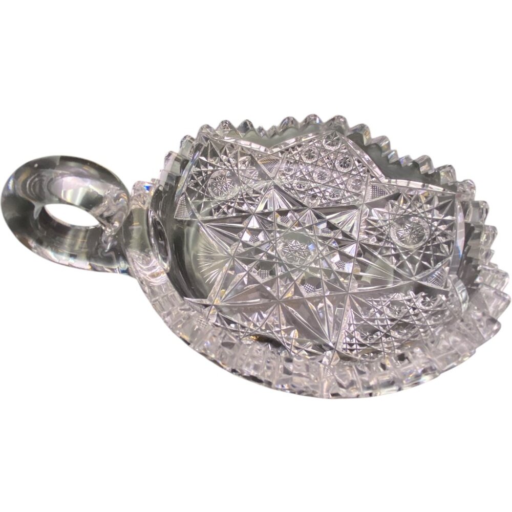 Crystal Hand Cut Nappy Dish Hob star Pinwheel Geometric Sawtooth Edge Clear 6"